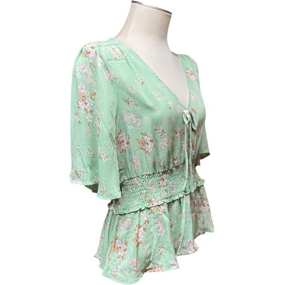 Lily White V-Neck Flowy Top Floral Green Pink XL - Picture 8 of 8